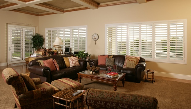 Plantation shutters in a living room